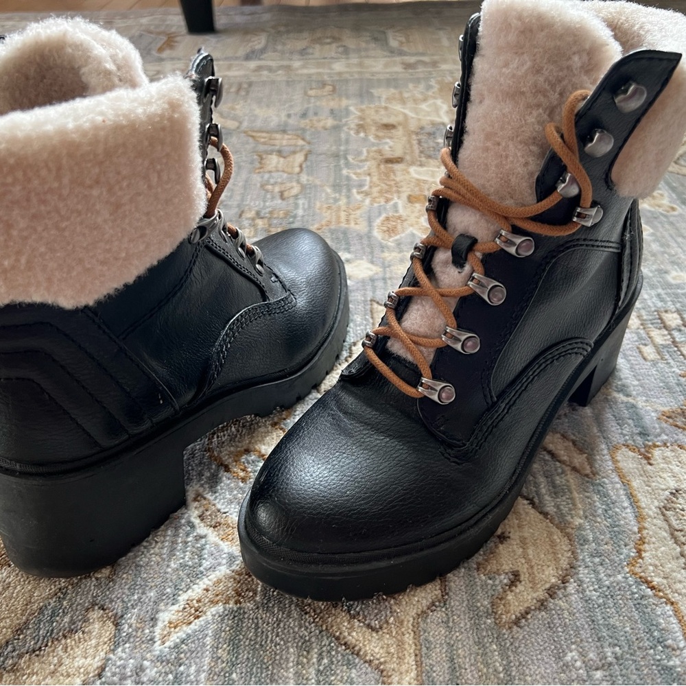 Madden Girl Black and Cream Lace-Up Boots
